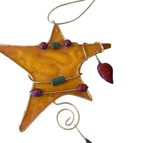 Vintage Star Ornament Gold Red Wire Beads 4in Holiday Decor Christmas Eclectic - Picture 6 of 7